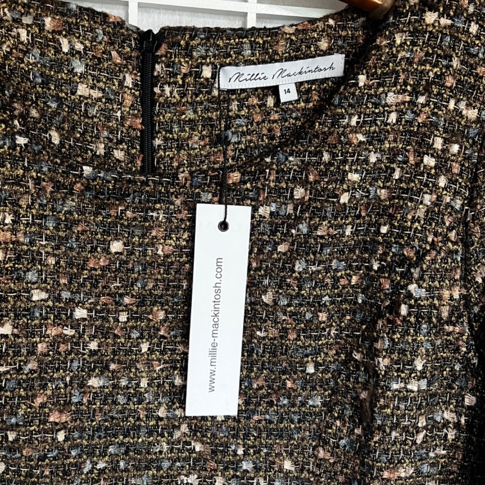 Millie Mackintosh Black/Brown multi-color tweed dress size 10 ruffle hem